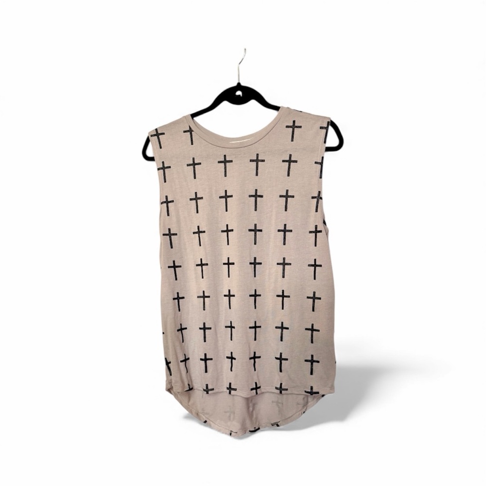 Forever 21 Gray Sleeveless Top with Black Glitter Crosses Sz S